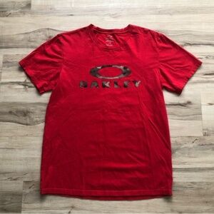 Oakley Red Short Sleeve Tee Vibrant Camo Logo Design